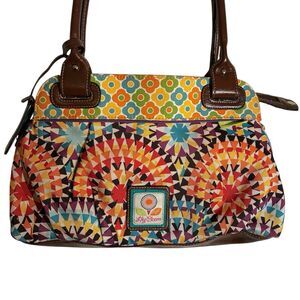 Lily Bloom Multicolored & Geometric Design Crossbody Purse Brown Straps & Bottom